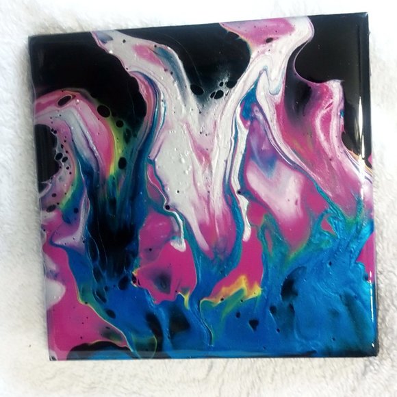 Hand Crafted Painted Tile Coasters Metallic Acrylic Fluid Art Painting Home - Picture 6 of 11